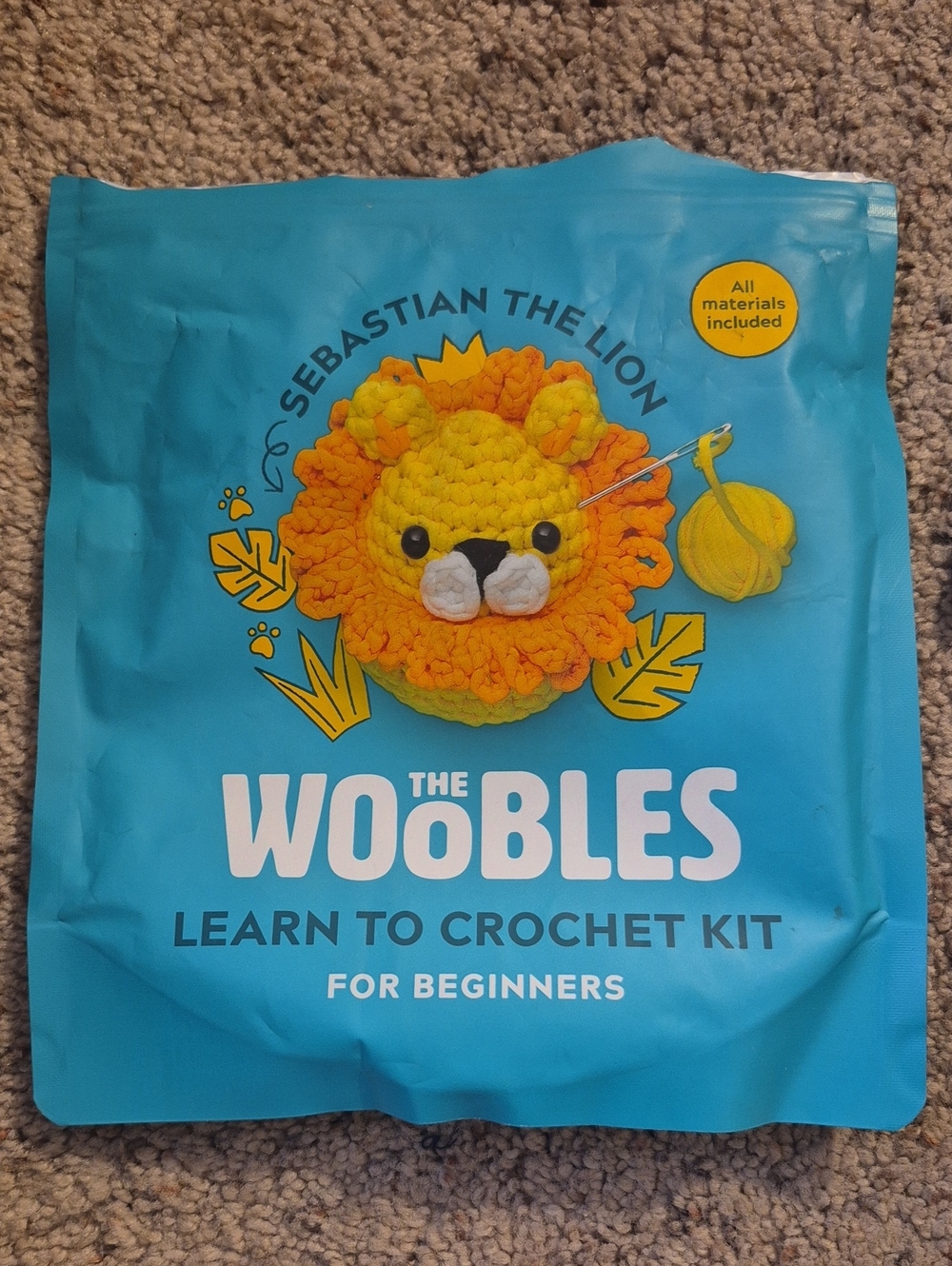 WOOBLES Sebastian The Lion Stuffed Animal Plush Incomplete Crochet Kit DIY Craft